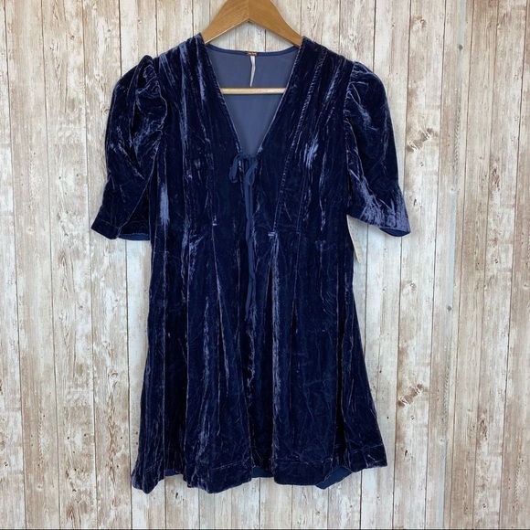 Free People Adelle Indigo Lost Velvet Tunic Top Small Women - Picture 4 of 10